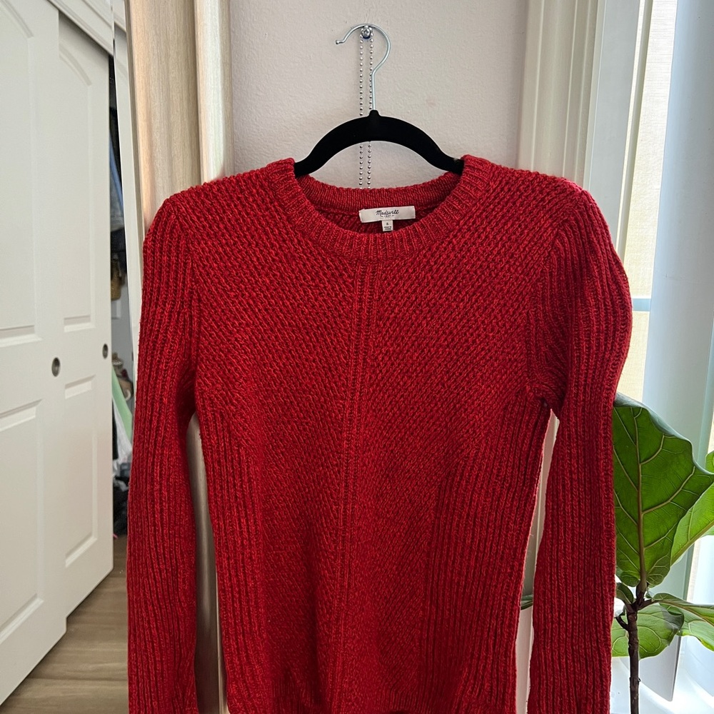 Madewell Red Hexcomb Texture Pullover Crew Neck K… - image 3